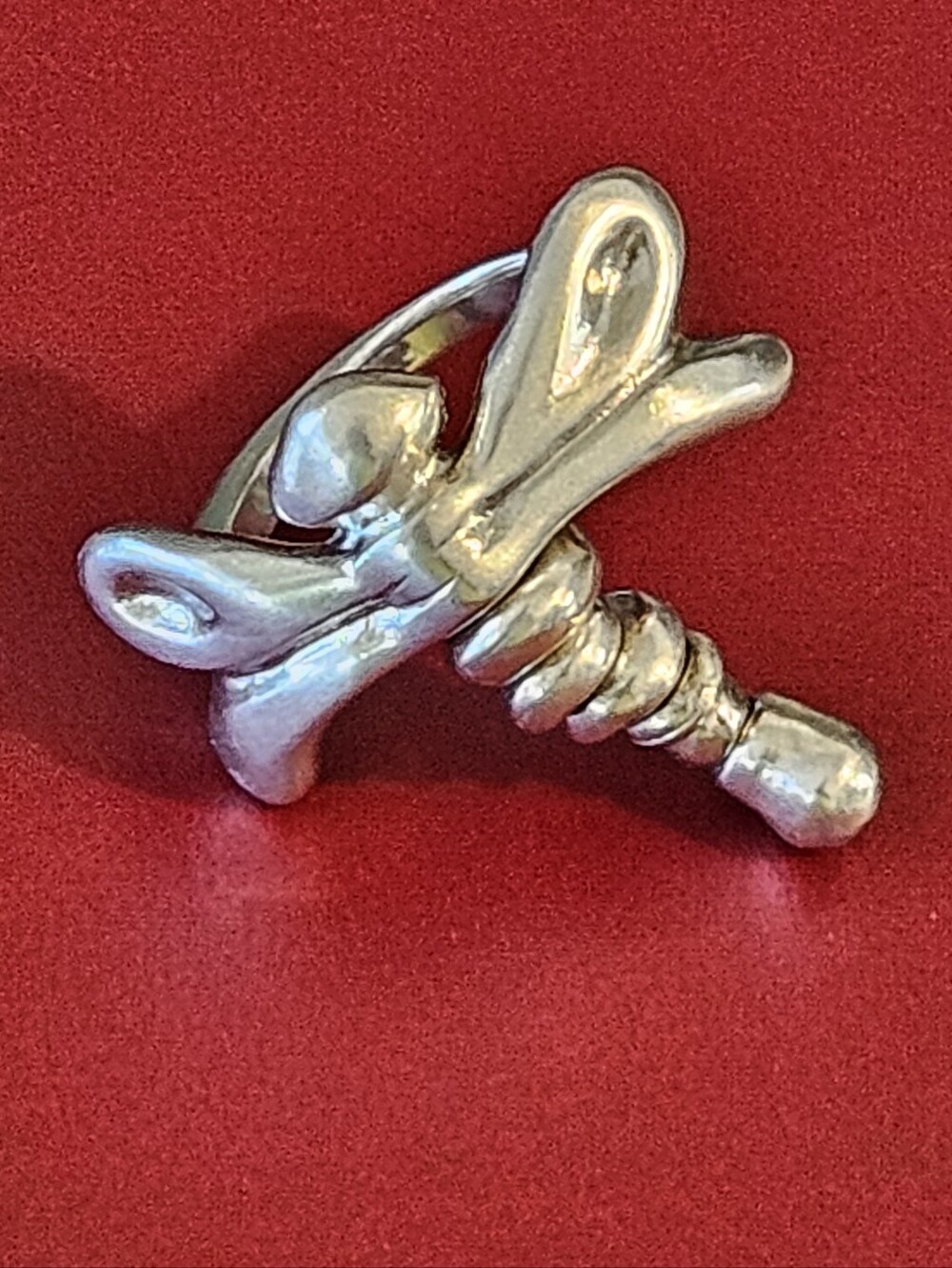 Designer Uno De 50 Sterling Silver Movable 3D Dragonfly Ring Size 9.5